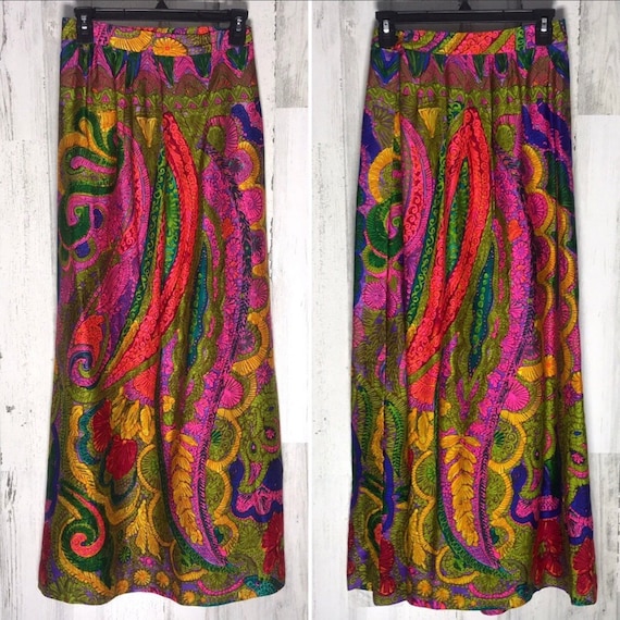 Vintage Leslie Fay Psychedelic 80s Long Skirt Size