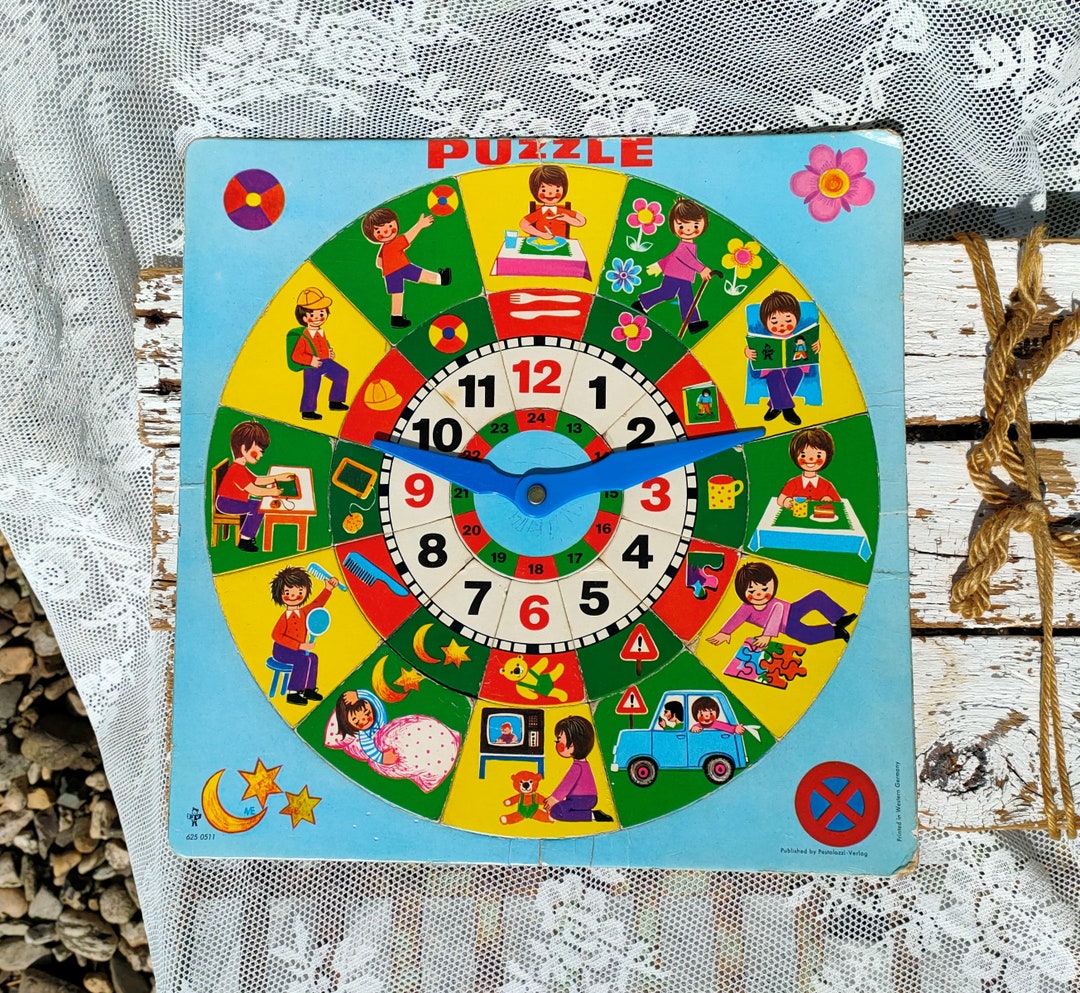 Clock Telling Puzzle With Moments of the Day / 24-piece / Children's ...
