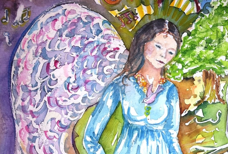 10 Art cards Cunera angel with goatlovingChristmas atmosphereorgan pipesChristmas cardAngelGoatwingsBlue DressAngelic