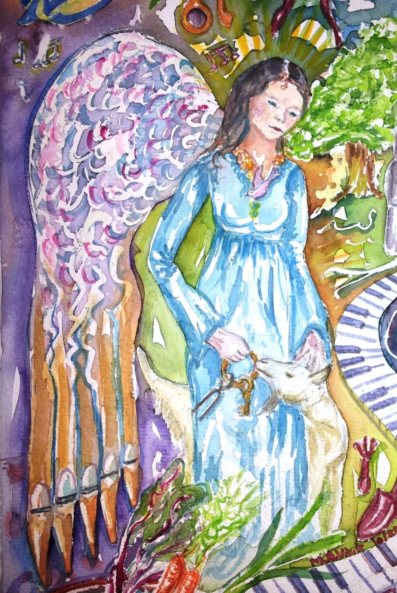 10 Art cards Cunera angel with goatlovingChristmas atmosphereorgan pipesChristmas cardAngelGoatwingsBlue DressAngelic