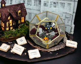 Haunted House and Tombstone Glass Octagon Terrarium