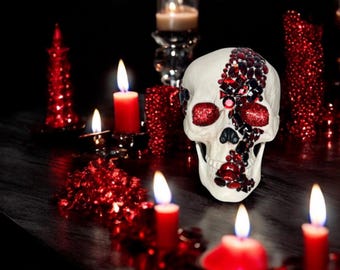 Red Crystal Embellished Skull Party Decoration