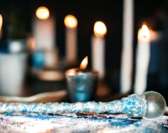 White and Blue Fairy Wand with Clear Marble