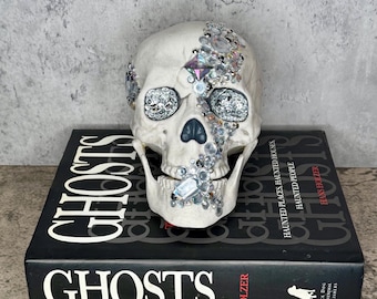 Clear and Silver Crystal Embellished Skull Party Decoration