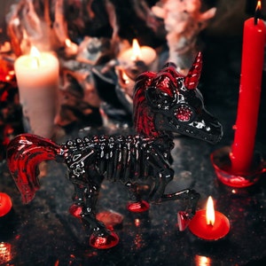 Red Foil Leaf Black Unicorn Skeleton