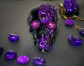 Purple Crystal Embellished Black Skull Party Decoration