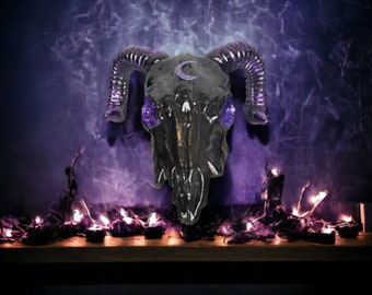 Purple Foil Ram Skull with Crescent Moon