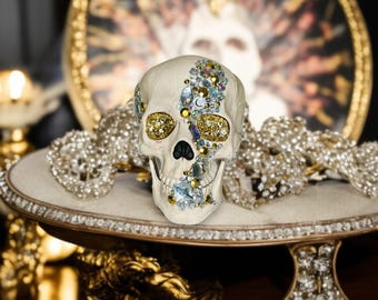 Gold and Clear Crystal Embellished Skull Party Decoration