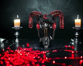 Red Foil Ram Skull with Crescent Moon