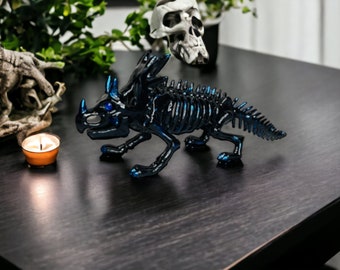 Blue Foil Leaf Black Triceratops Skeleton