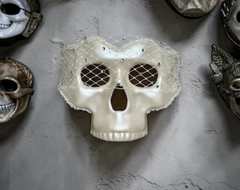 Hand-painted White Skull Bride Dia de los Muertos Mask