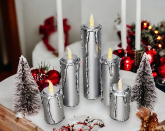 Silver LED Flameless Candle Set