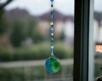 Blue and Green Beaded Glass Friendship Ball