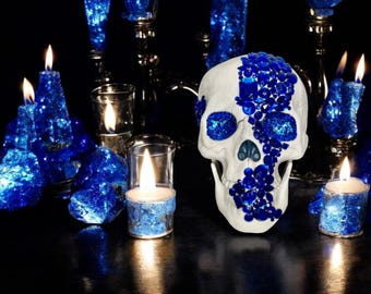 Blue Crystal Embellished Skull Party Decoration