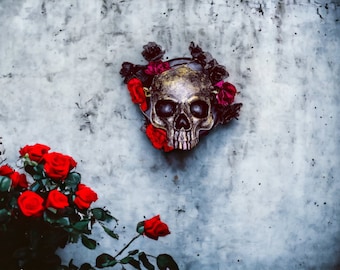 Skull Floral Wall Accent with Red LED Light