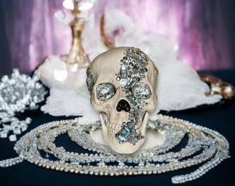Clear and Silver Crystal Embellished Skull Party Decoration