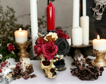 Red Floral Skull Centerpiece