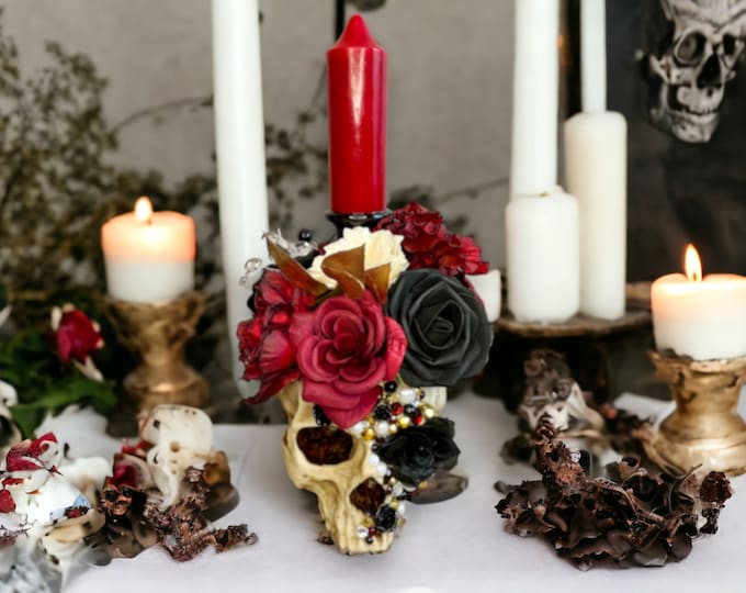 Featured listing image: Red Floral Skull Centerpiece