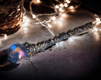 Black and Brown Fairy Wand with Blue Marble