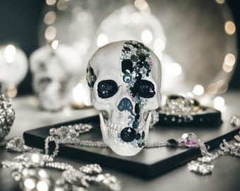 Black, Smoky, and Clear Crystal Embellished Skull Party Decoration