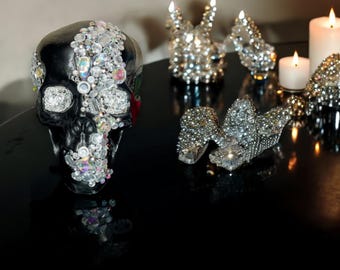 Clear Crystal Embellished Black Skull Party Decoration