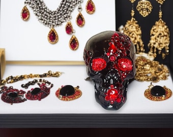 Red Crystal Embellished Black Skull Party Decoration