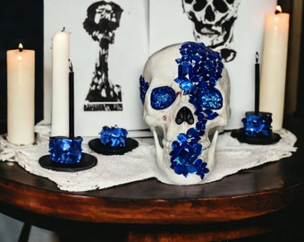Blue Crystal Embellished Skull Party Decoration