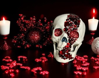 Red Crystal Embellished Skull Party Decoration
