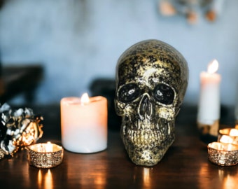 Gold and Black Resin Skull