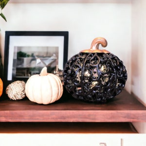 Black Swirl Cutout Pumpkin with LED Lights