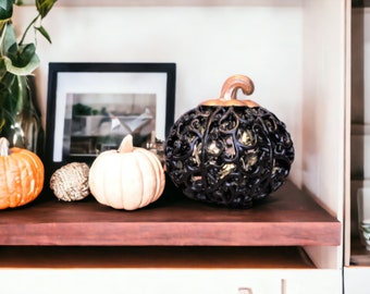 Black Swirl Cutout Pumpkin with LED Lights