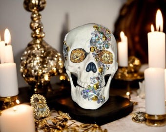 Gold and Clear Crystal Embellished Skull Party Decoration