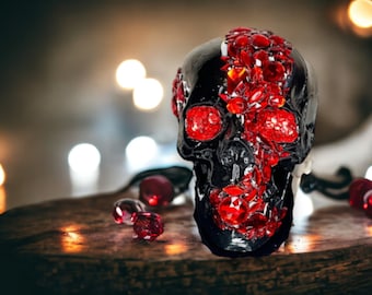 Red Crystal Embellished Black Skull Party Decoration