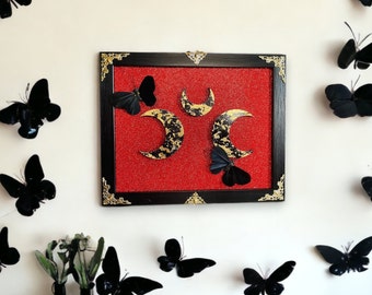 Framed Black Butterflies and Crescent Moons with Gold Filigree Embellishments
