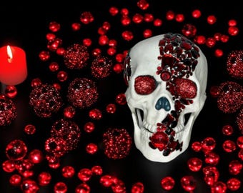 Red Crystal Embellished Skull Party Decoration