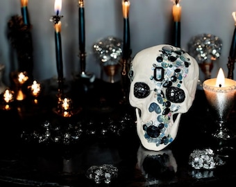 Black, Smoky, and Clear Crystal Embellished Skull Party Decoration
