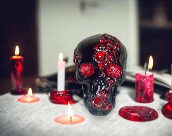 Red Crystal Embellished Black Skull Party Decoration