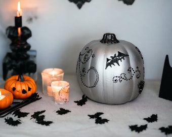 Silver Pumpkin with Black Bats