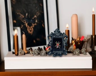 Rhinestone Spider in Black Ornate Frame