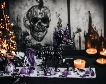 Purple Foil Leaf Black Unicorn Skeleton