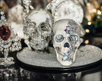 Clear and Silver Crystal Embellished Skull Party Decoration