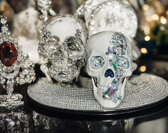 Clear and Silver Crystal Embellished Skull Party Decoration