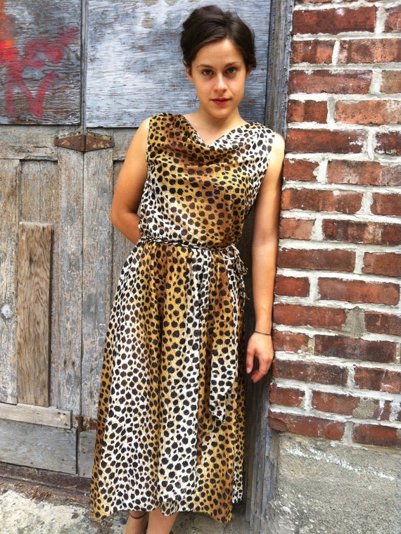 Vintage Leopard Flowy Wrap Dress / 80s Handmade Midi Boho Sheer Dress /  Disco 1980s Summer Party Draped Dress / Animal Print Date Dress - Etsy