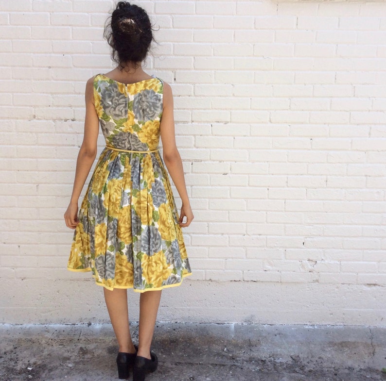 1950's Sleeveless Yellow Floral Cotton Dress Unworn Dead Etsy Canada