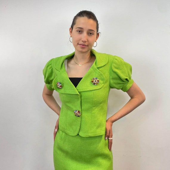 1980s Christian Lacroix Lime Green Blazer and Ski… - image 1