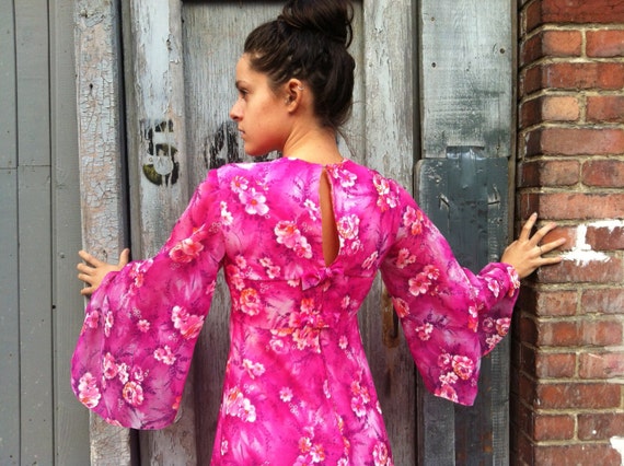 chinese dress ladies 1970s Psychedelic Print Maxi Dress with Bell Sleeves – Style & Salvage main image 1