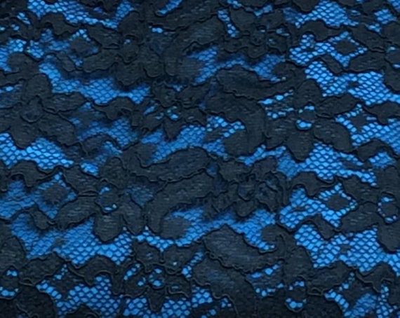 1960's Black Lace and Blue Mini Sheath Dress / 60… - image 8