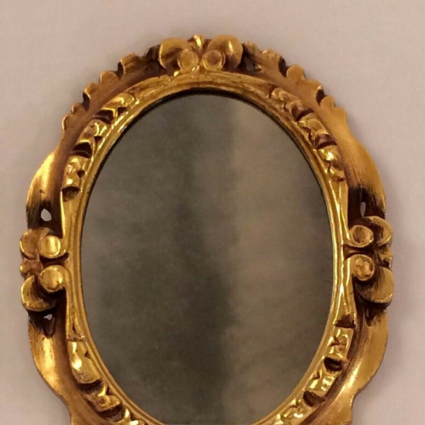 Retro Plastic Oval Gold Gilt Smoke Glass Mirror Plaque Wall Hanging Vintage 8x6" Hollywood Regency