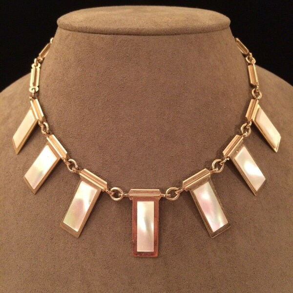 Vintage Gold tone & Iridescent Link Necklace 18"