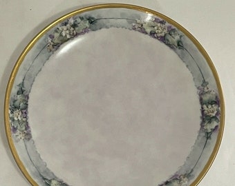 Antique / Vintage 9" Floral Round Bavaria Dinner Plate Violet Purple Gold Trim